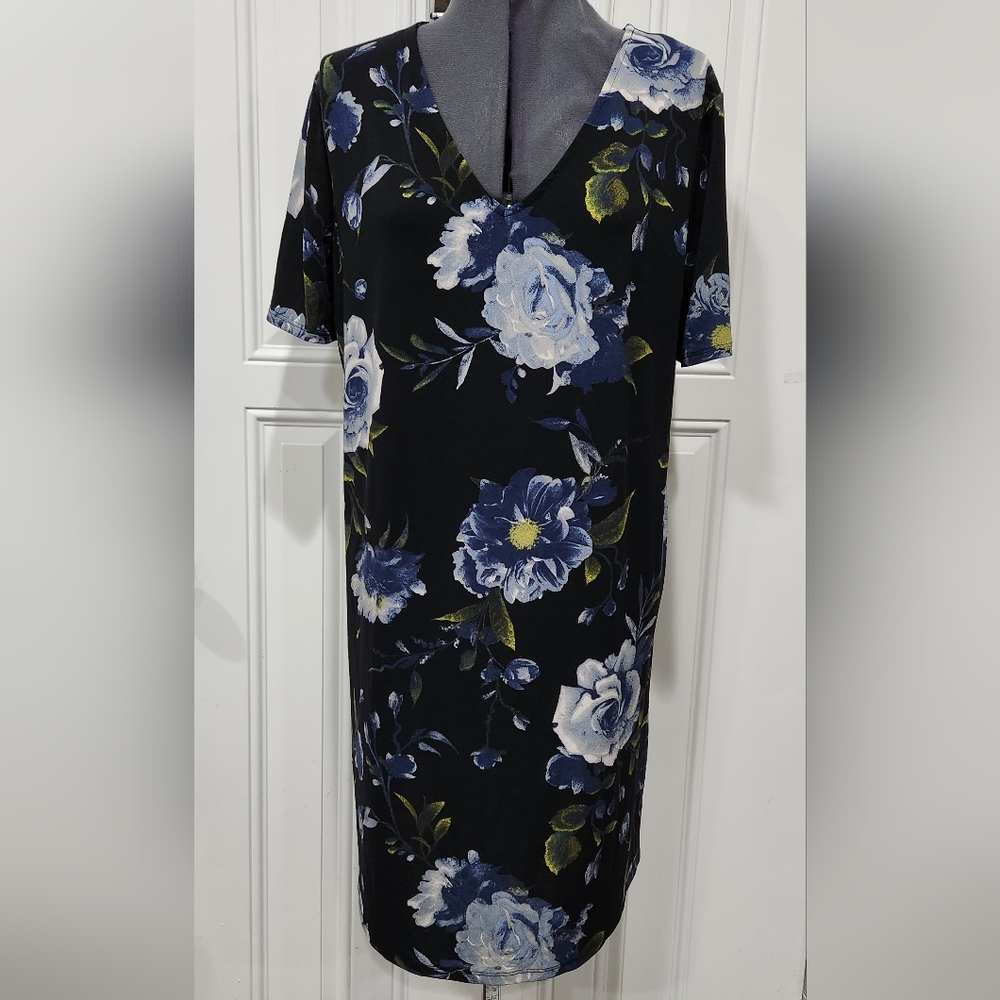 Christian Siriano New York black blue floral dress women's size XL